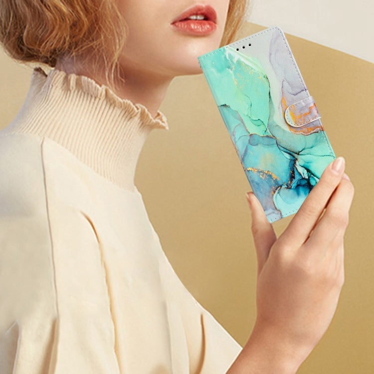 Green leather phone case for Samsung Galaxy A05s with wallet and kickstand features, showcasing durability and style.